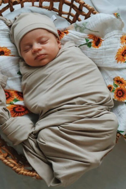 VIXSA Taupe Wrap Carrier, Swaddle + Accessories Bundle