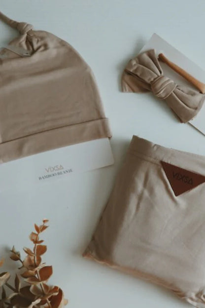 VIXSA Taupe Wrap Carrier, Swaddle + Accessories Bundle